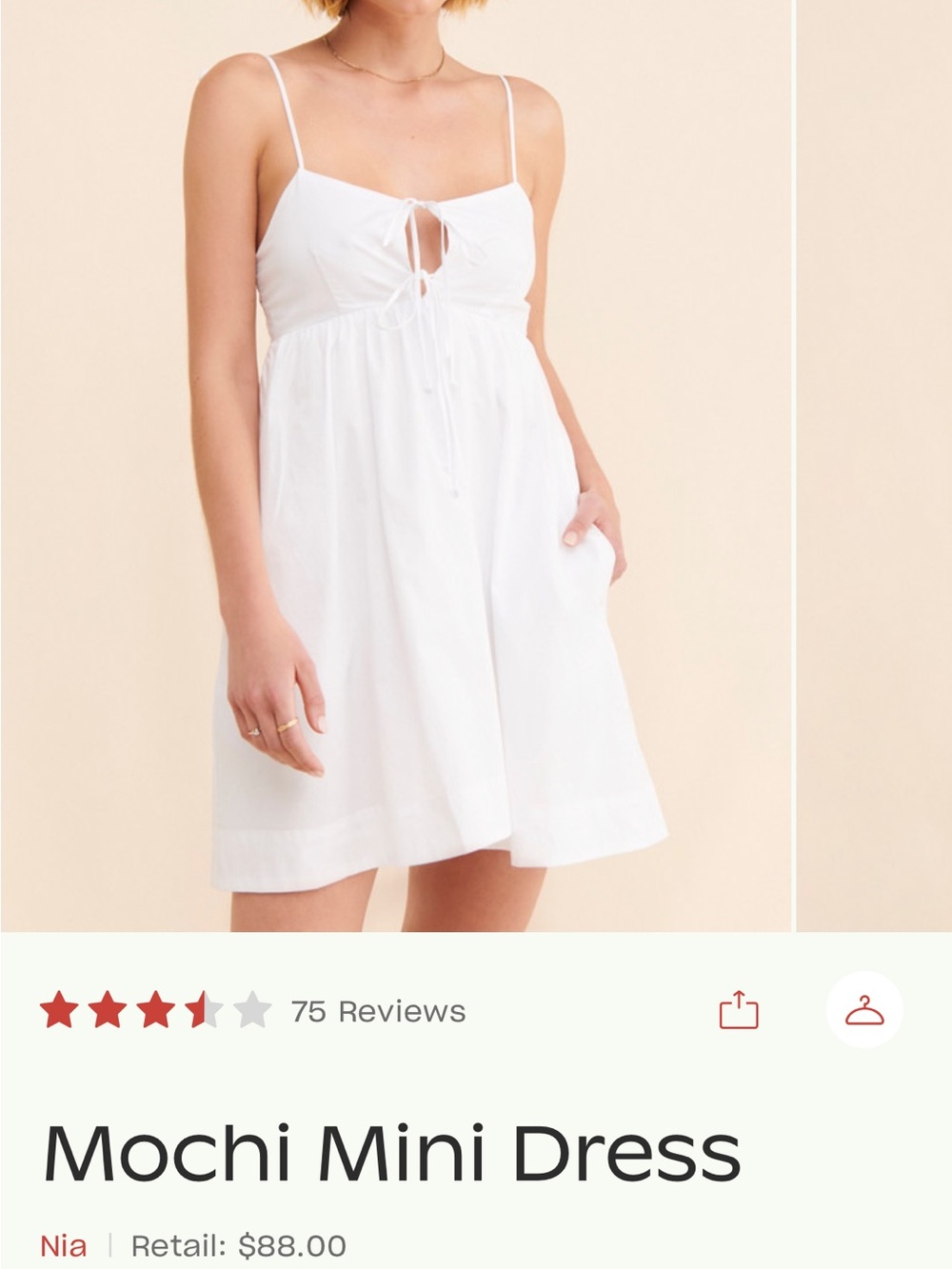 Mochi Mini Dress — White Tie-Front Sundress